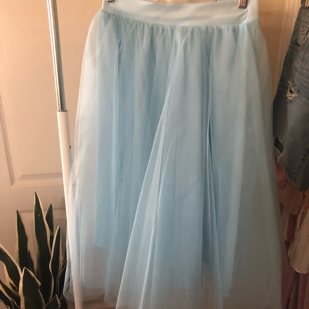 Baby Blue Tulle Midi Skirt  - Windsor